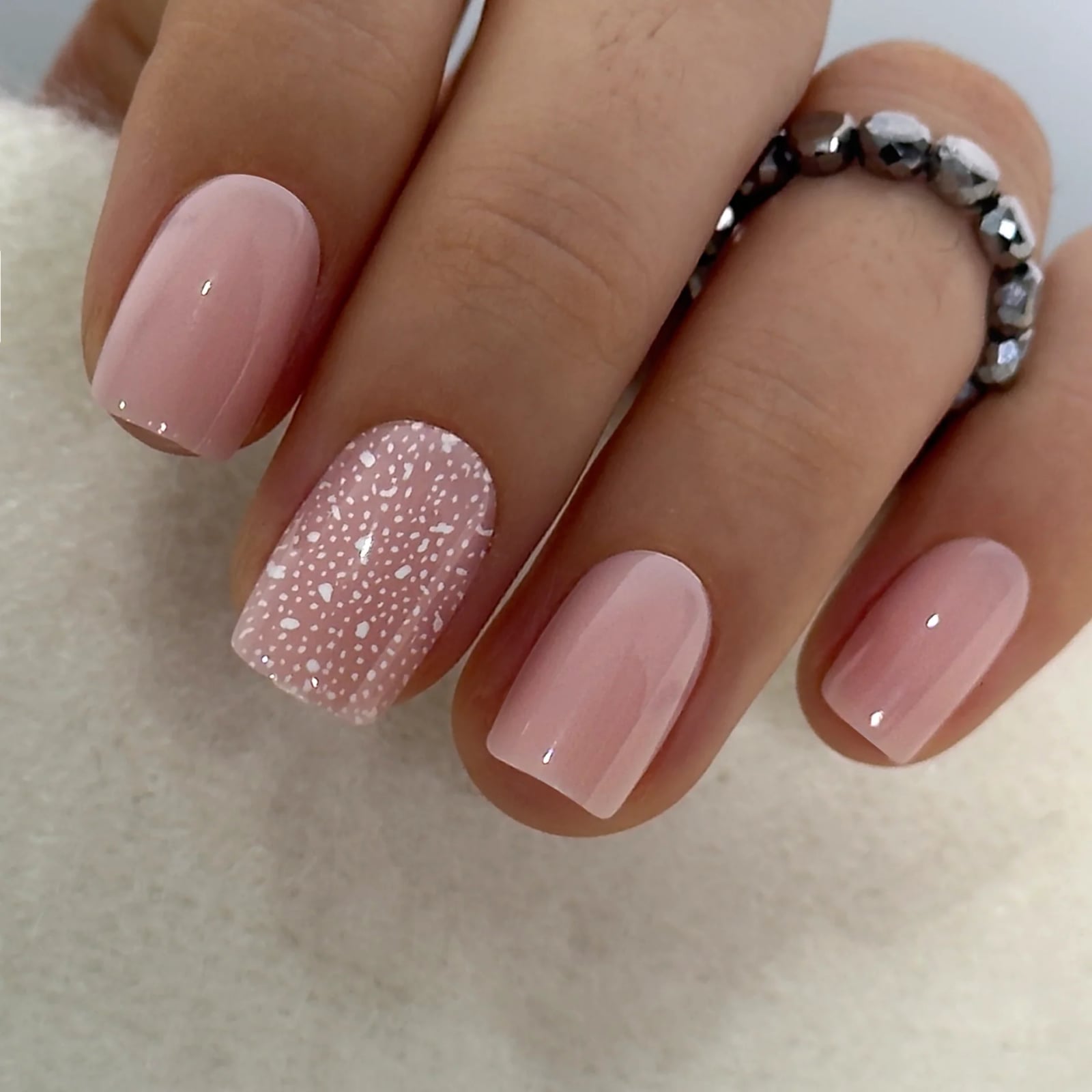 Sheer Pale Pink Speckled Accent Short Squoval Nails Sheer Pale Pink Speckled Accent Short Squoval Nails — Simple Squoval Nails
