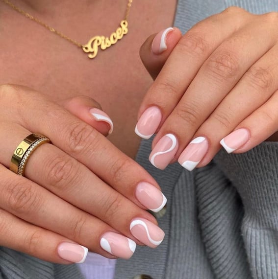 Abstract French Tips Short Squoval Nails Abstract French Tips Short Squoval Nails — Simple Squoval Nails