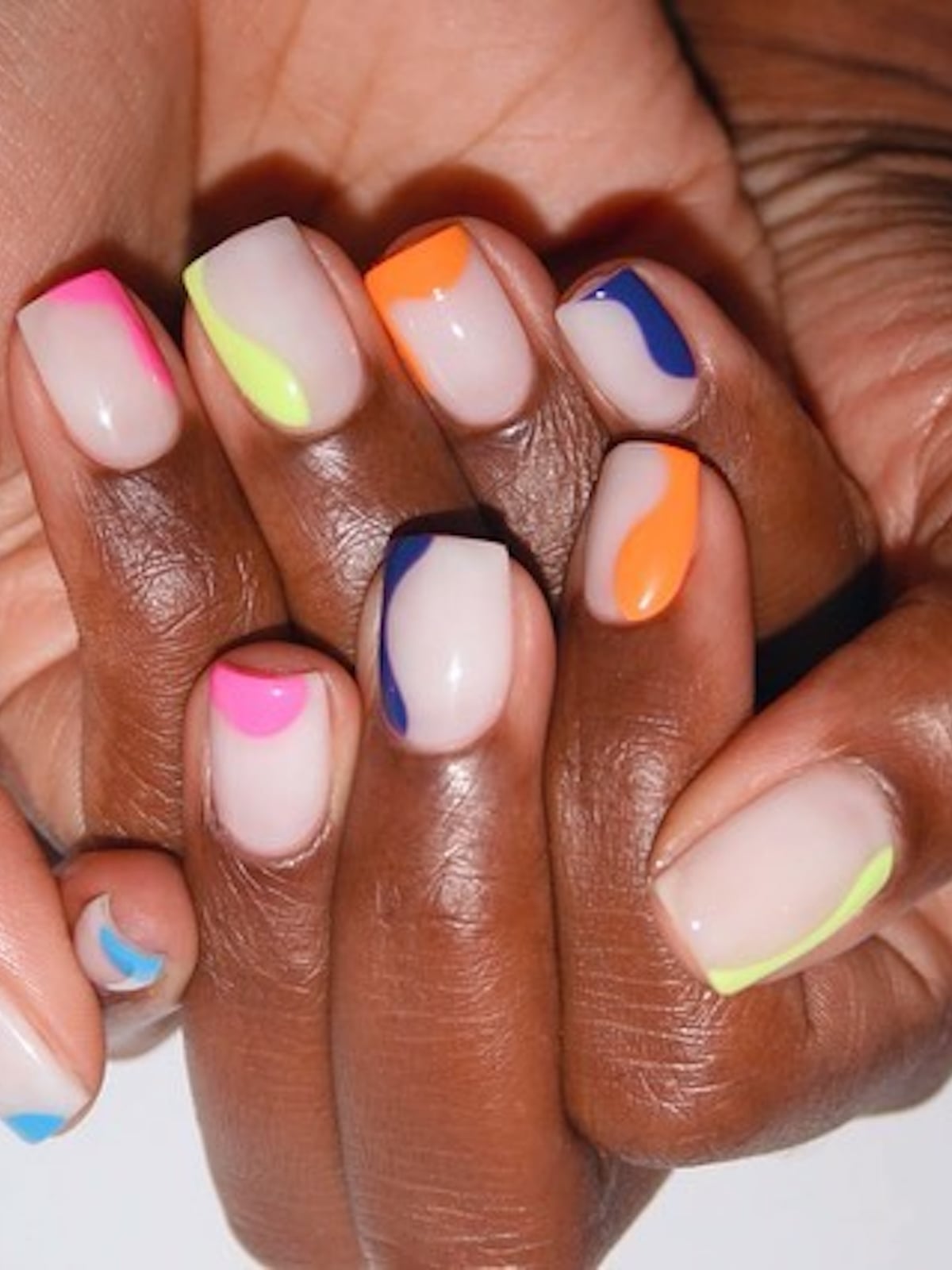 Neon Abstract Color Blocks Short Squoval Nails Neon Abstract Color Blocks Short Squoval Nails — Simple Squoval Nails