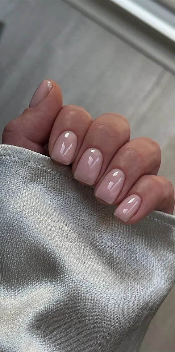 Milky Beige Glossy Short Squoval Nails Milky Beige Glossy Short Squoval Nails — Simple Squoval Nails