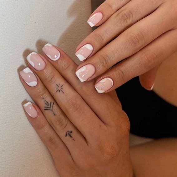Abstract Organic White Shape Short Squoval Nails Abstract Organic White Shape Short Squoval Nails — Simple Squoval Nails