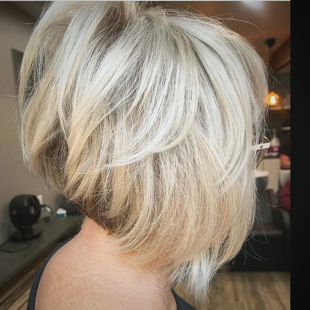 Blonde Stacked Bob With Side Bangs Blonde Stacked Bob With Side Bangs — Simple Stacked Bob