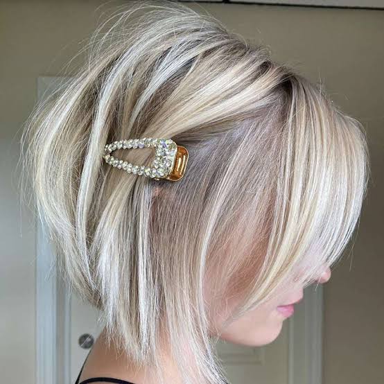 Platinum Bob With Curtain Bangs Platinum Bob With Curtain Bangs — Simple Stacked Bob