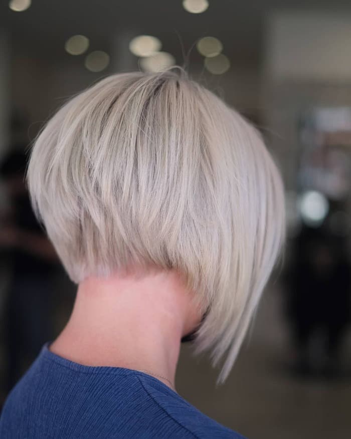 Inverted Ash Blonde Stacked Bob Inverted Ash Blonde Stacked Bob — Simple Stacked Bob