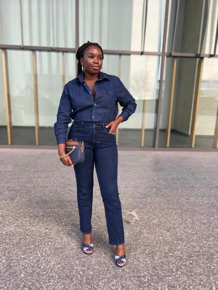 Denim Shirt With Dark Wash Jeans Denim Shirt With Dark Wash Jeans — Simple Straight Leg Jeans Outfits