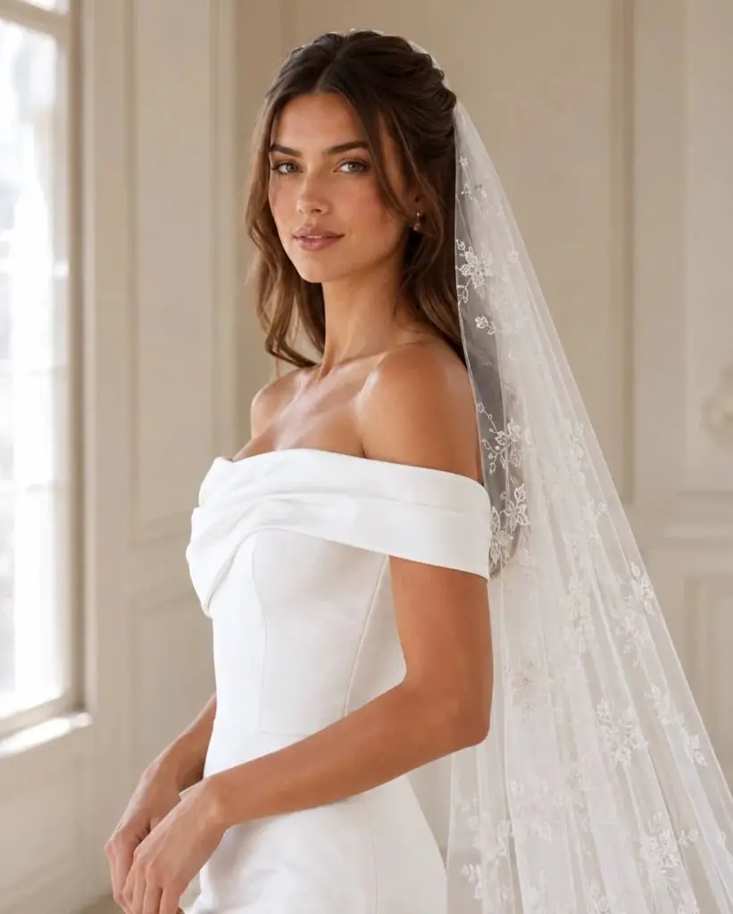 Brunette Collarbone Blowout With Face-Framing Layers Brunette Collarbone Blowout With Face-Framing Layers — Simple Strapless Dresses Hairstyles