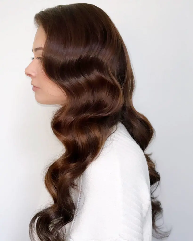 Dark Brown Mid-Back Waves With Side Part Dark Brown Mid-Back Waves With Side Part — Simple Strapless Dresses Hairstyles