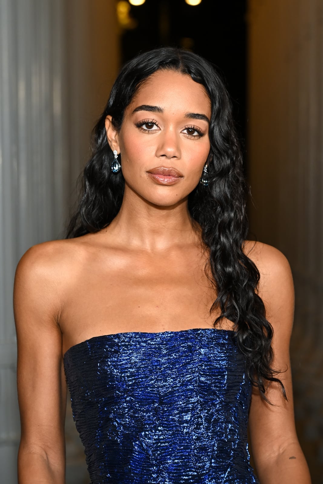 Glossy Dark Brown Waves Past Shoulders Glossy Dark Brown Waves Past Shoulders — Simple Strapless Dresses Hairstyles