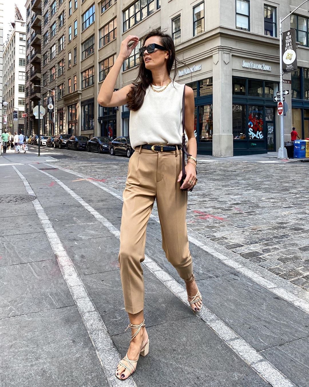 Tan Straight Leg Trousers with a Cream Knit Top Tan Straight Leg Trousers with a Cream Knit Top — Simple Tan Pants Outfits