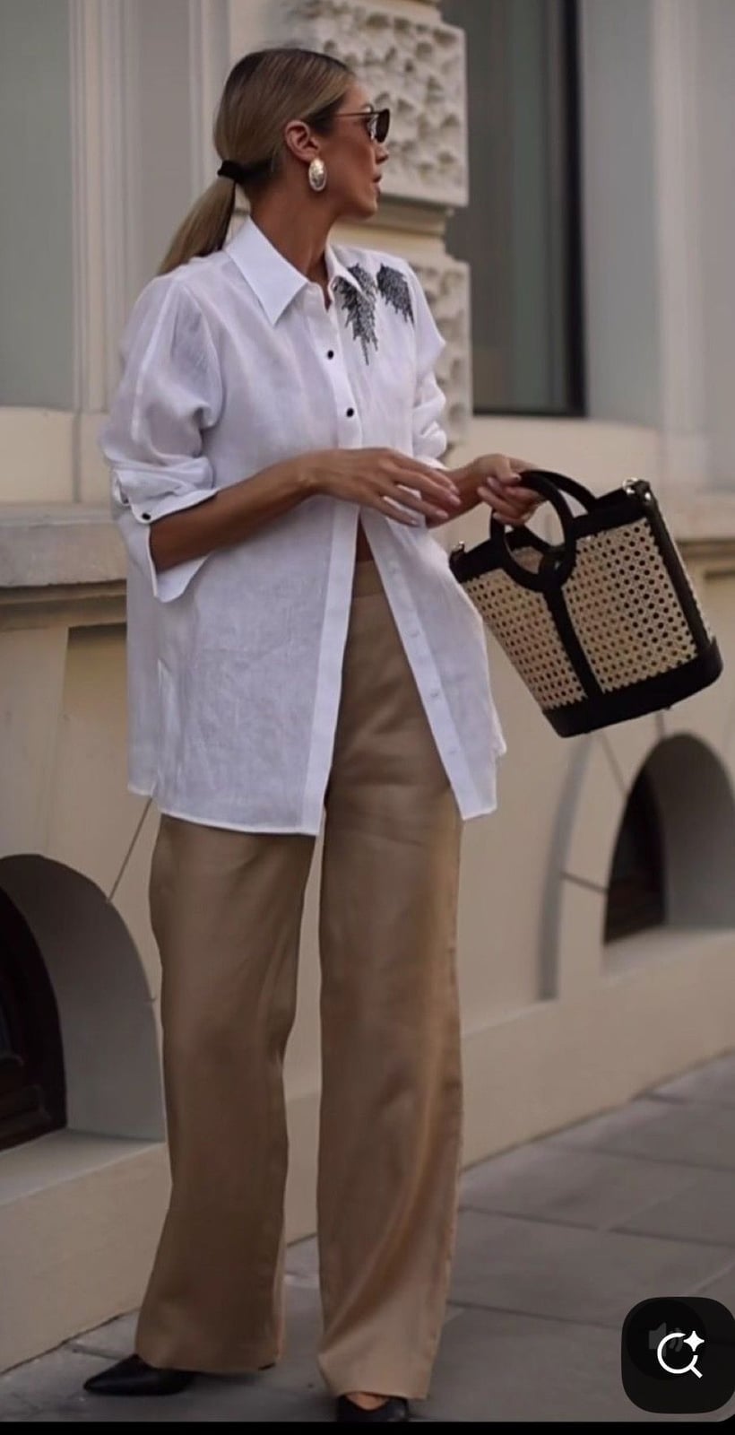 Tan Linen Wide Leg Trousers with an Oversized White Shirt Tan Linen Wide Leg Trousers with an Oversized White Shirt — Simple Tan Pants Outfits