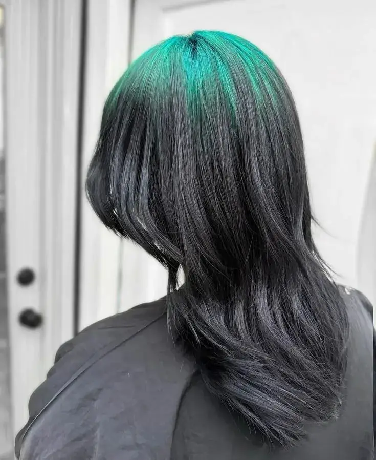 Collarbone Layers With Dark Base Teal Highlights Collarbone Layers With Dark Base Teal Highlights — Simple Teal Highlights