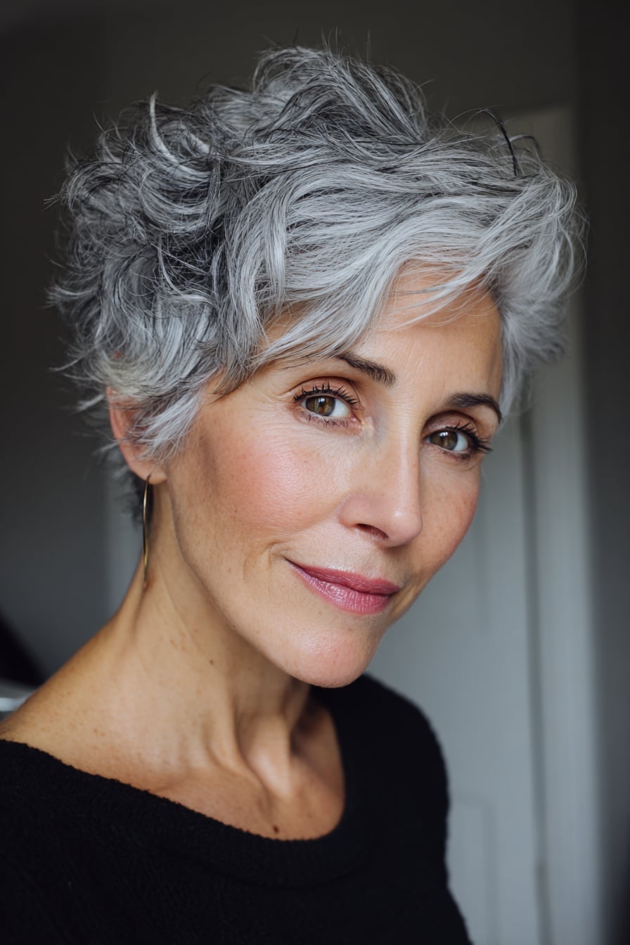 Choppy Gray Pixie With Side-Swept Bangs — Simple Textured Haircuts