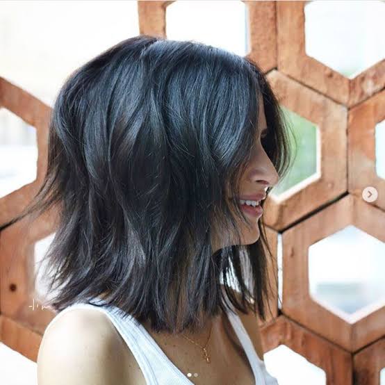 Collarbone Shag With Curtain Bangs, A Dark Brown — Simple Textured Haircuts