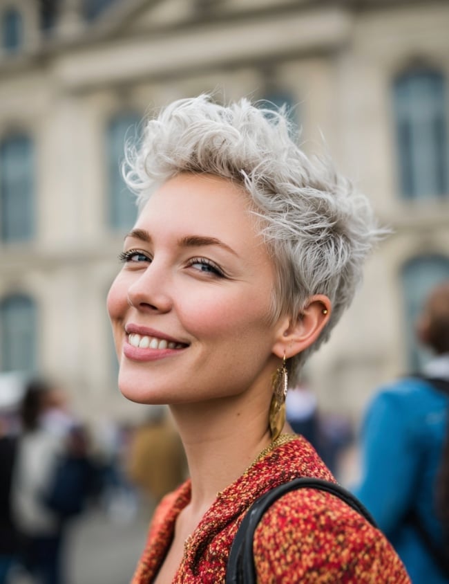 Textured Silver Blonde Pixie Textured Silver Blonde Pixie — Simple Textured Pixie