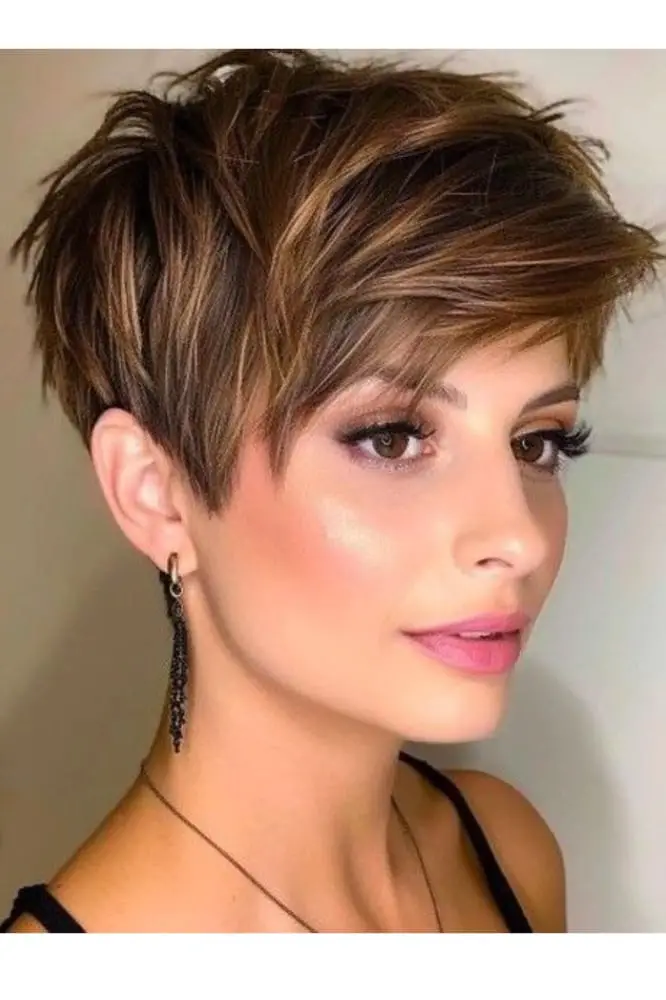 Brown and Blonde Highlighted Pixie Brown and Blonde Highlighted Pixie — Simple Textured Pixie