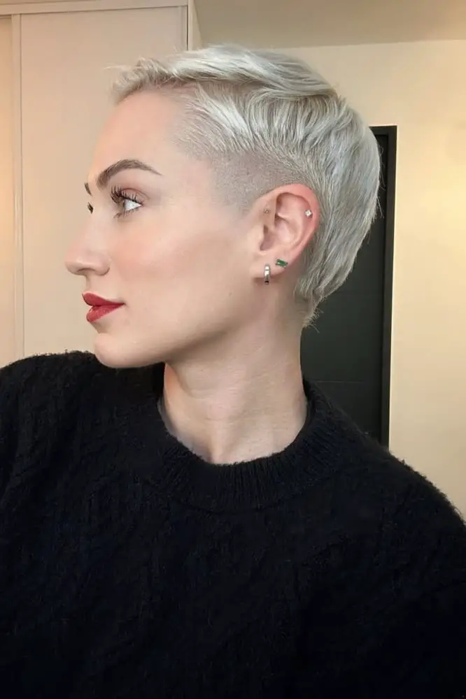 Platinum Blonde Pixie with Undercut Platinum Blonde Pixie with Undercut — Simple Textured Pixie