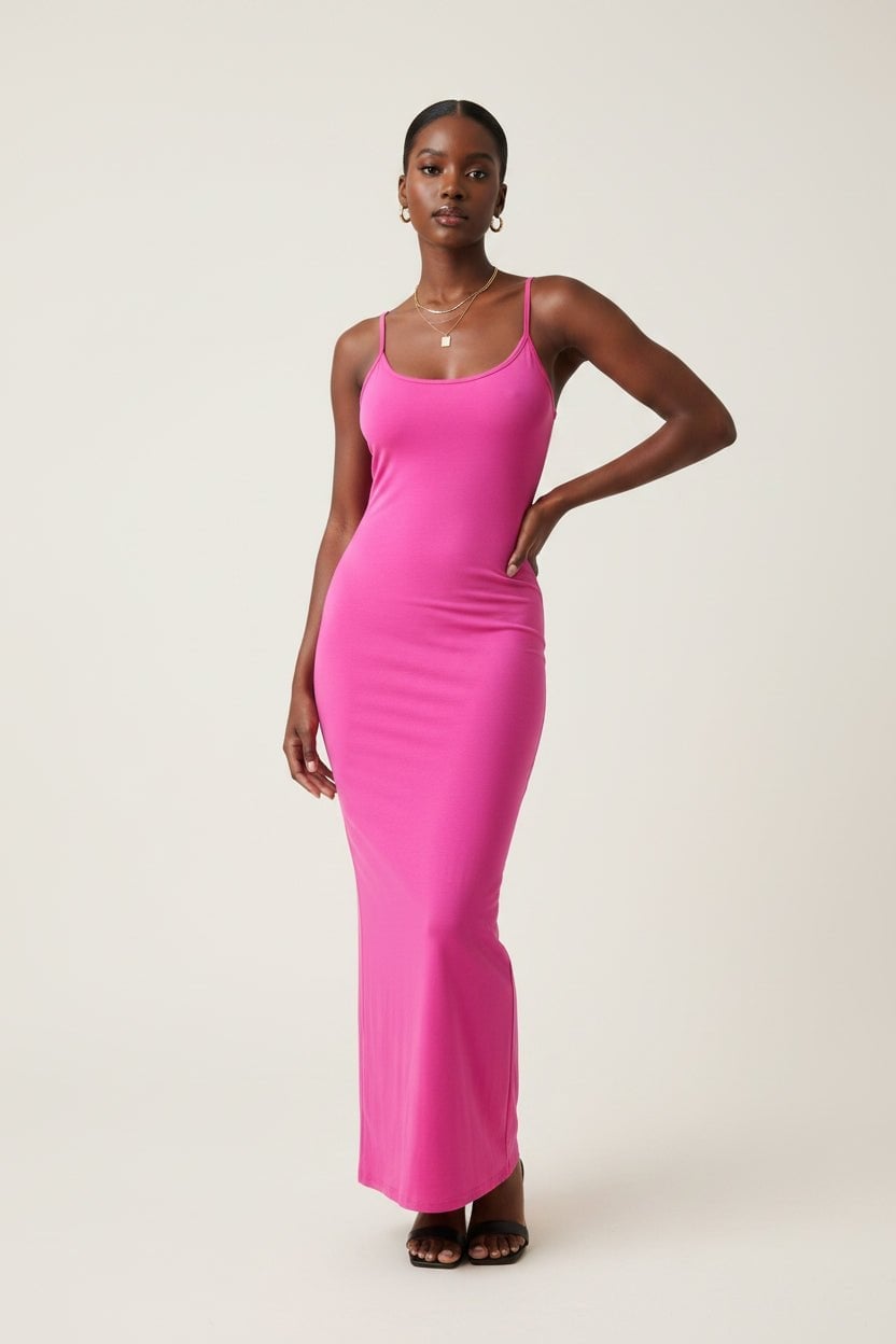 Bright Pink Long Sleeve Ribbed Knit Maxi Dress Bright Pink Long Sleeve Ribbed Knit Maxi Dress — Simple Tight Dresses