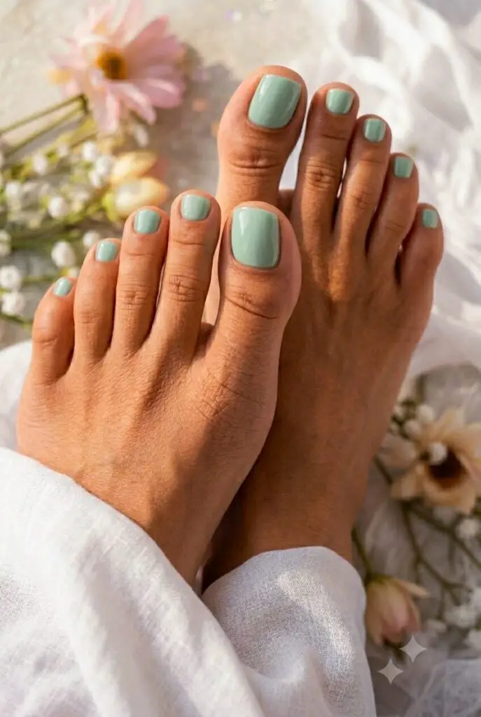 Glossy Pale Mint Green Short Square Toenails Glossy Pale Mint Green Short Square Toenails — Simple Toe Nails Colors
