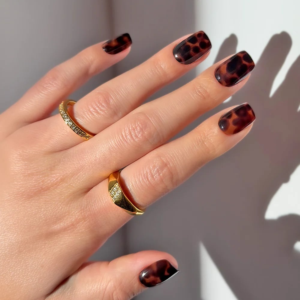 Short Square Glossy Tortoiseshell Nails Short Square Glossy Tortoiseshell Nails — Simple Tortoise Nails