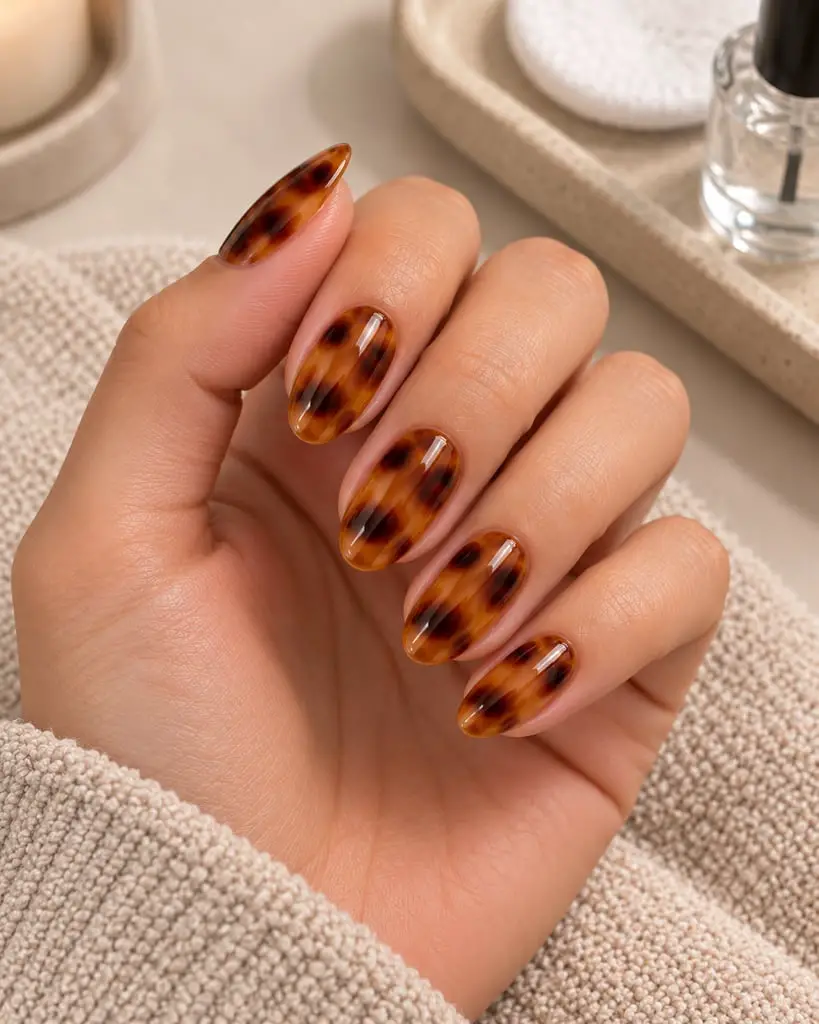 Medium Oval Realistic Tortoise Shell Medium Oval Realistic Tortoise Shell — Simple Tortoise Nails