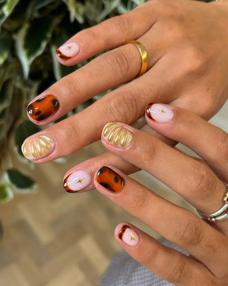Short Oval Tortoise with Nude Star Accent Short Oval Tortoise with Nude Star Accent — Simple Tortoise Nails