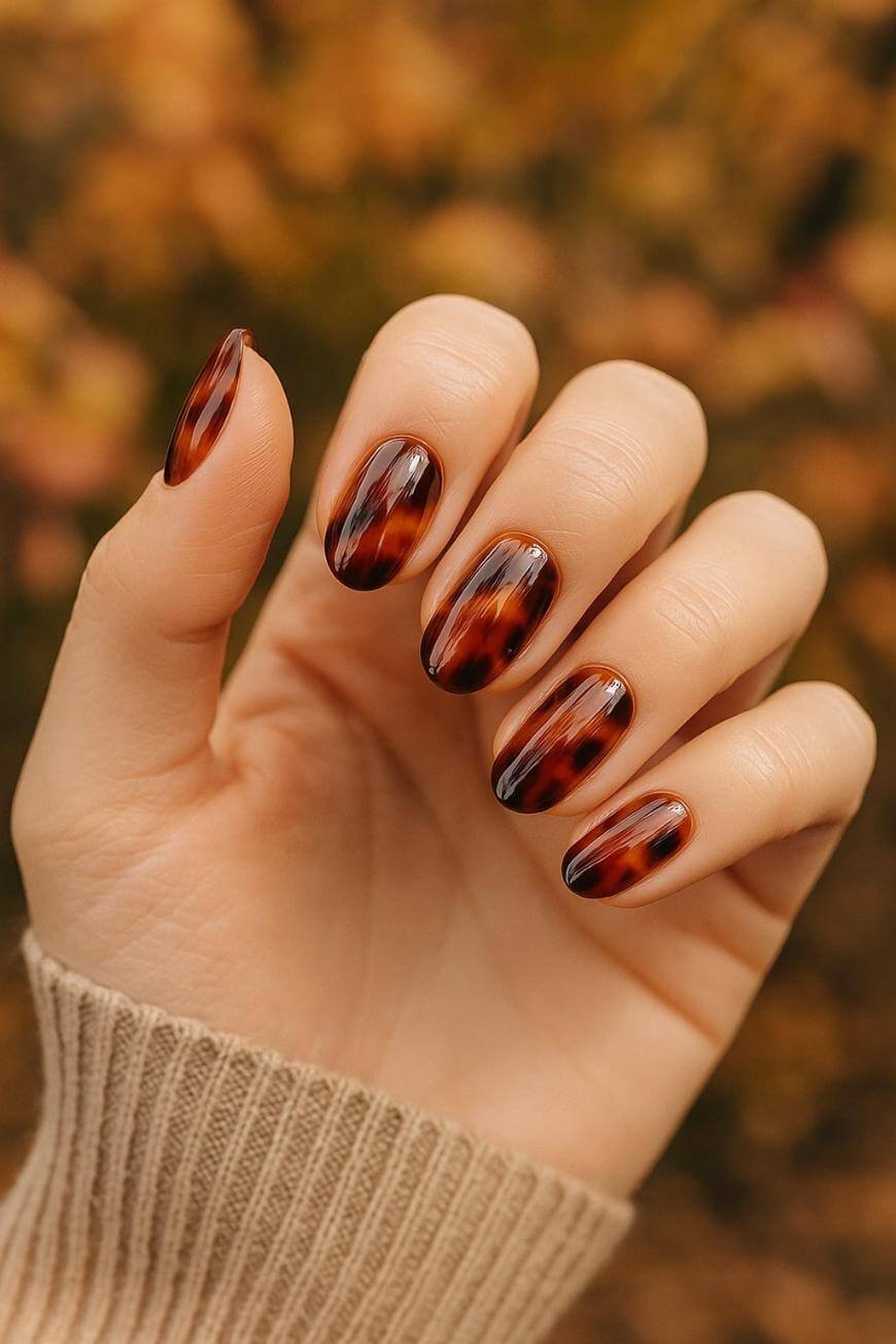 Short to Medium Oval Deep Tortoise Shell Short to Medium Oval Deep Tortoise Shell — Simple Tortoise Nails