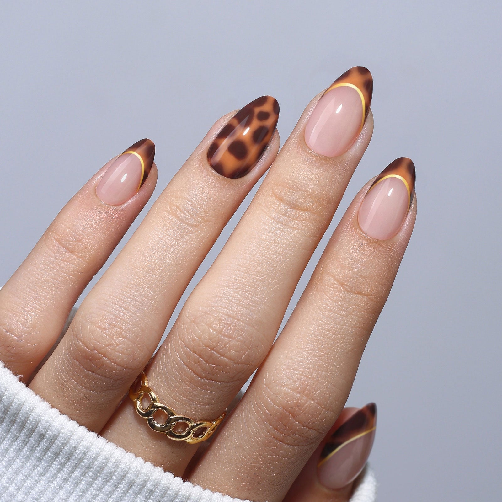 Glossy Tortoise Shell French Tip Short Almond Nails — Simple Tortoise Shell Nails
