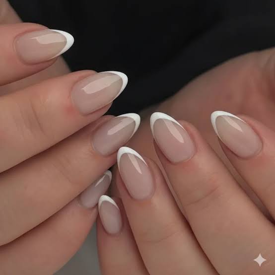 Sheer Nude Modern French Medium Almond Nails — Simple Trending Nails