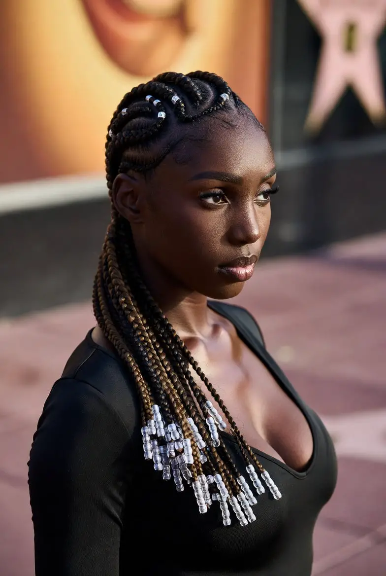 Mid-Back Braids With Black And Brown Tones And Beads Mid-Back Braids With Black And Brown Tones And Beads — Simple Tribal Braids Hairstyles