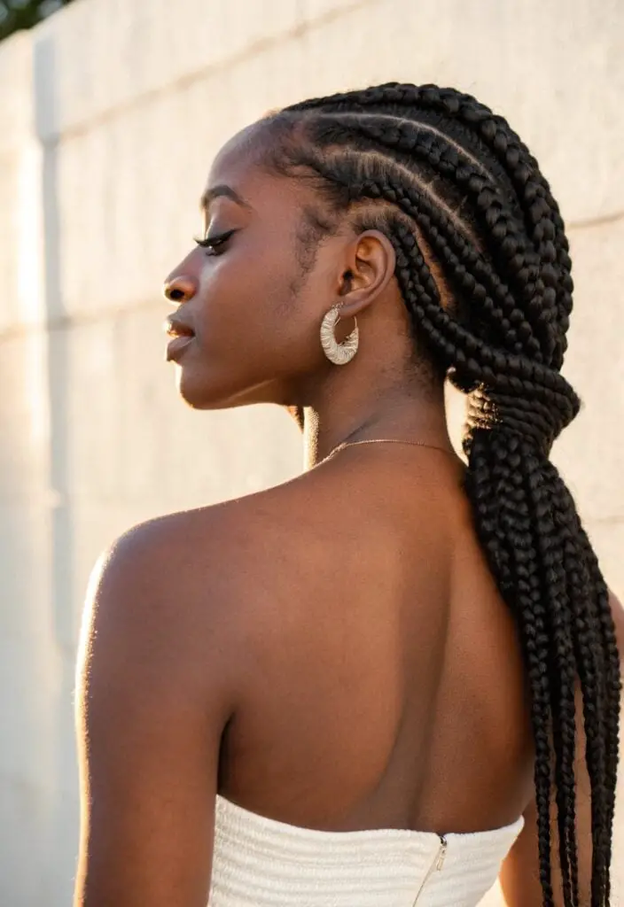 Mid-Back Cornrows Into Thick Ponytail Mid-Back Cornrows Into Thick Ponytail — Simple Tribal Braids Hairstyles