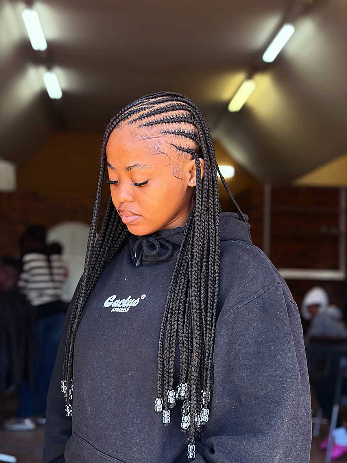 Shoulder Length Black Box Braids With Side Beads Shoulder Length Black Box Braids With Side Beads — Simple Tribal Braids Hairstyles