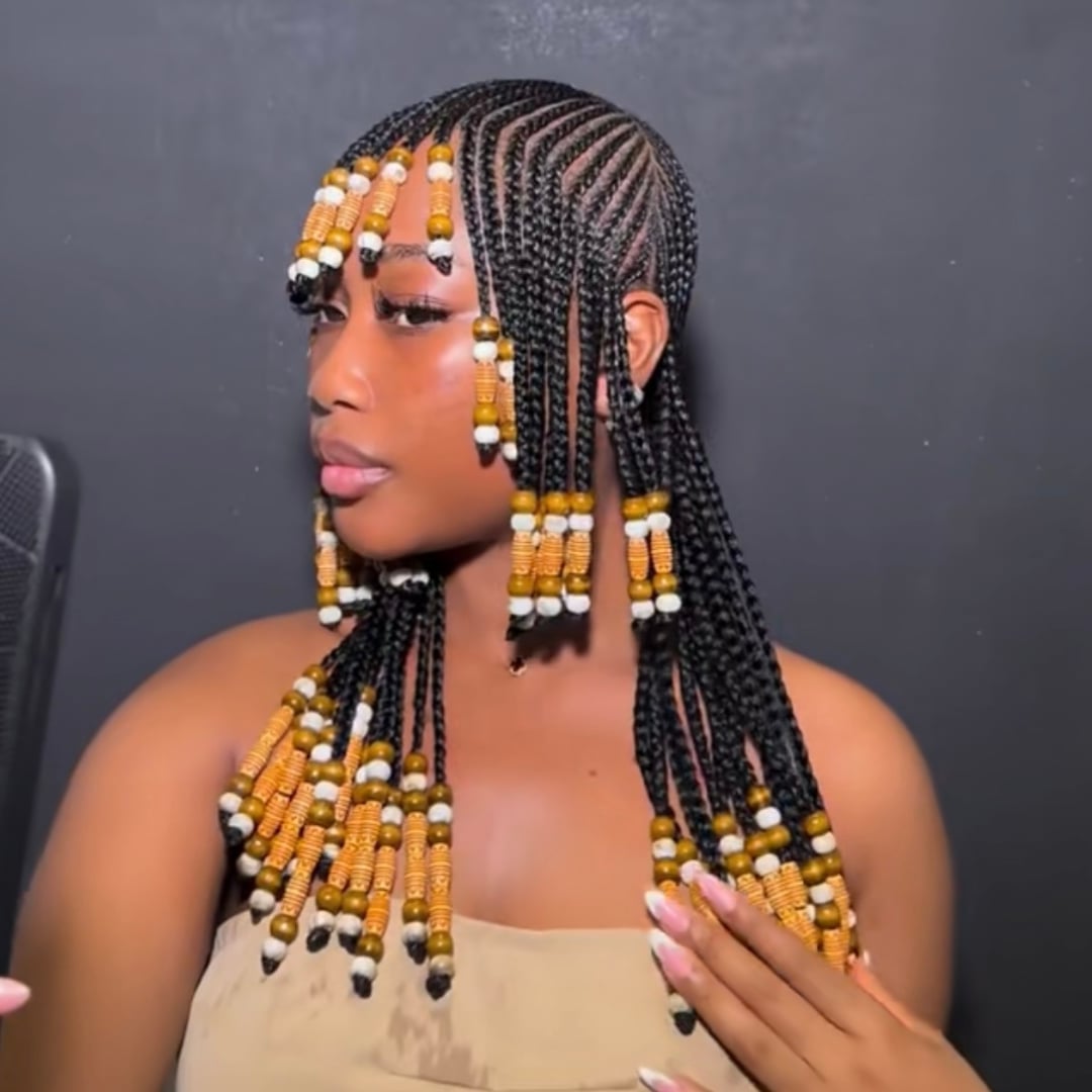 Shoulder Length Braids With Braided Fringe And Beads Shoulder Length Braids With Braided Fringe And Beads — Simple Tribal Braids Hairstyles