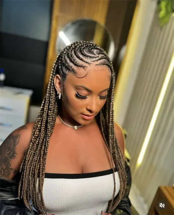 Mid-Back Box Braids With Blonde Highlights And Beads Mid-Back Box Braids With Blonde Highlights And Beads — Simple Tribal Braids Hairstyles