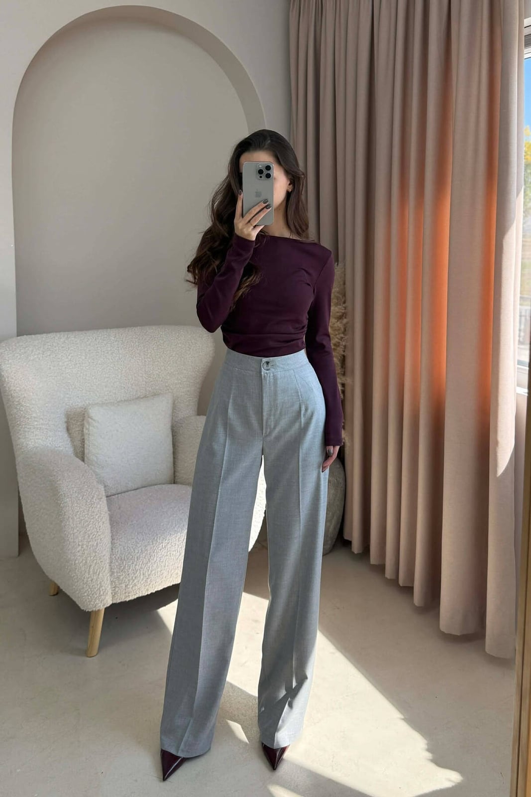 WIDE LEG SIMPLE WOMEN TROUSERS LIGHT GREY/GZ TROUSERS KLAUDIO FASHION BS-7639