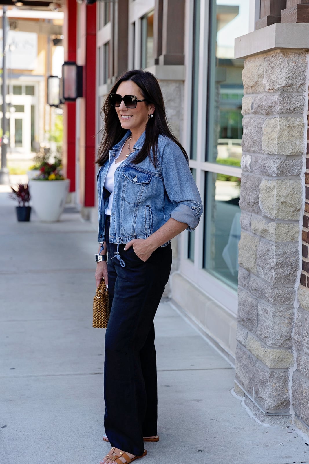 Dark Wash Denim Trousers With Denim Jacket Dark Wash Denim Trousers With Denim Jacket — Simple Trouser Outfits