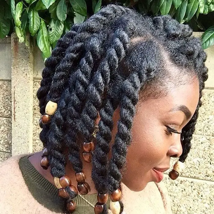 Chin Length Bob Twists With Beads Chin Length Bob Twists With Beads — Simple Two Strand Twists
