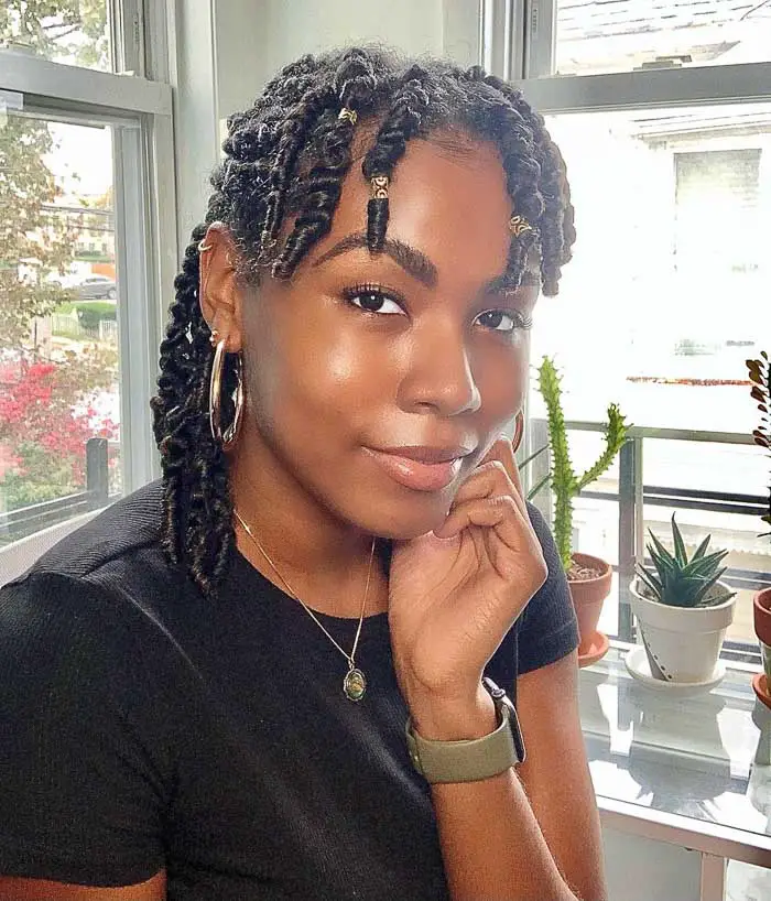 Shoulder Length Twists With Gold Beads Shoulder Length Twists With Gold Beads — Simple Two Strand Twists