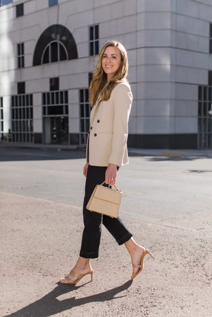 Beige Blazer with Black Cropped Trousers — Simple Under Outfits