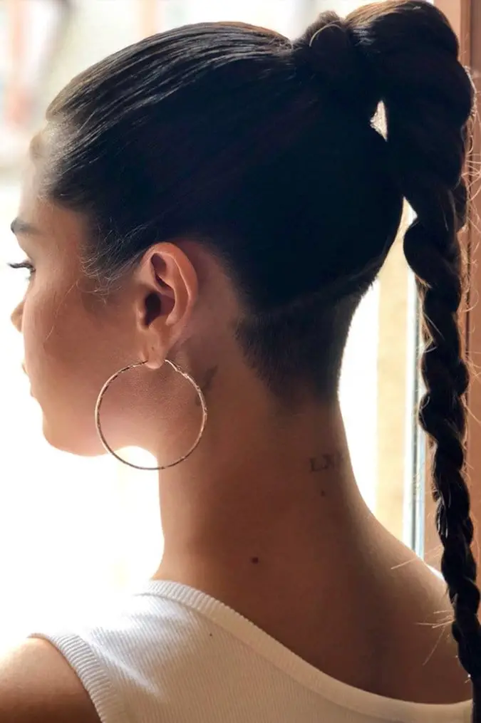 Dark Brown Ponytail With Braid And Shaved Undercut Dark Brown Ponytail With Braid And Shaved Undercut — Simple Undercut Hairstyles