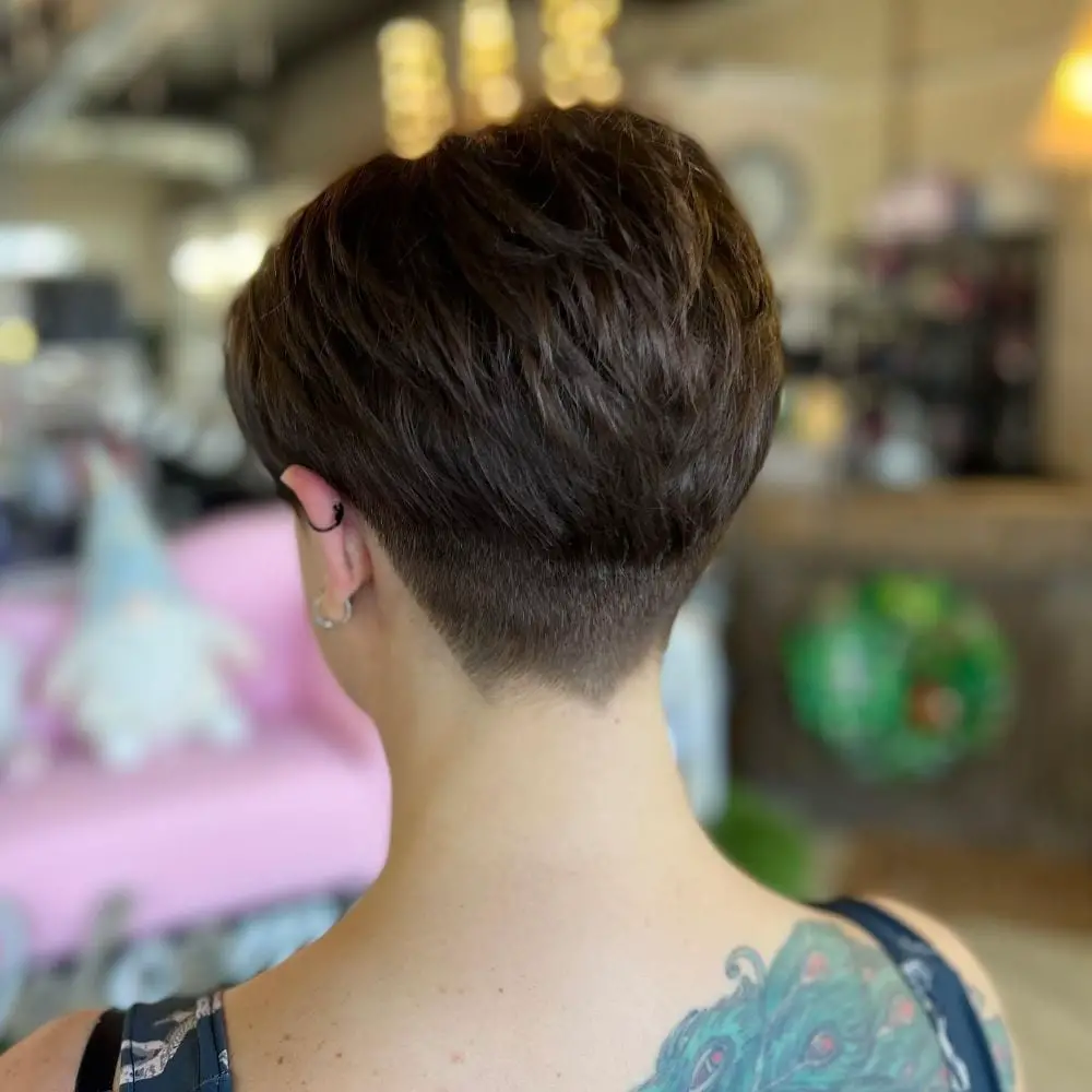 Dark Brown Pixie With Chin Length Top And Nape Undercut Dark Brown Pixie With Chin Length Top And Nape Undercut — Simple Undercut Hairstyles