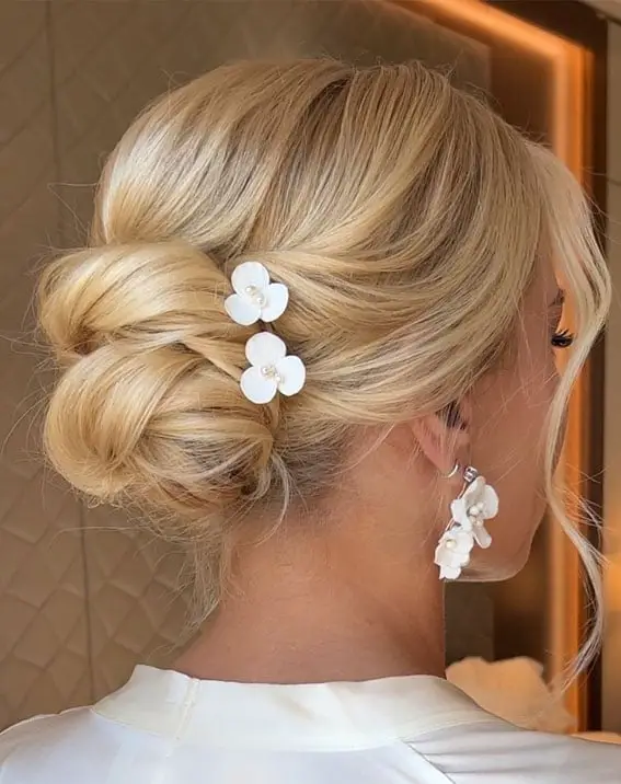 Warm Blonde Loose Low Bun Warm Blonde Loose Low Bun — Simple Updo Hair