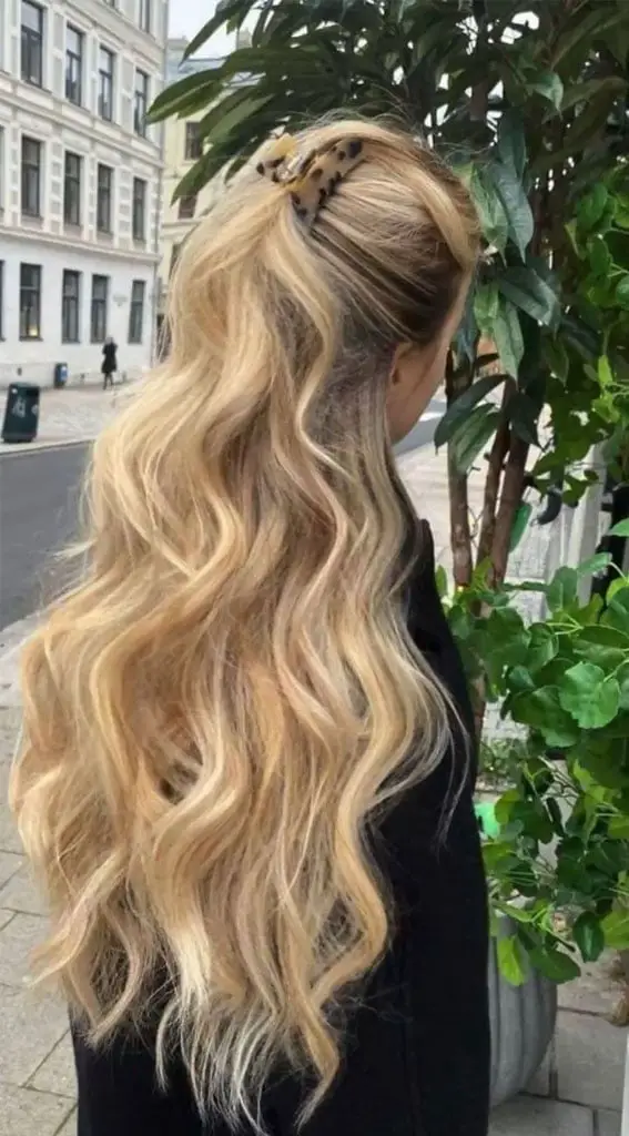Half-Updo Vanilla Blonde Mid-Back Waves Half-Updo Vanilla Blonde Mid-Back Waves — Simple Vanilla Blonde
