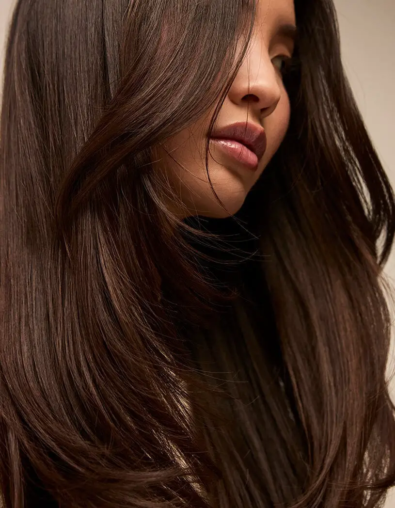Thick Dark Brown Lob With Subtle Highlights Thick Dark Brown Lob With Subtle Highlights — Simple Voluminous Hair