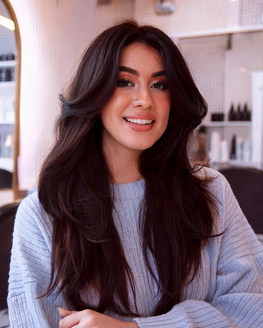 Dark Brown Mid-Back Waves With Soft Layers — Simple Waves Hair