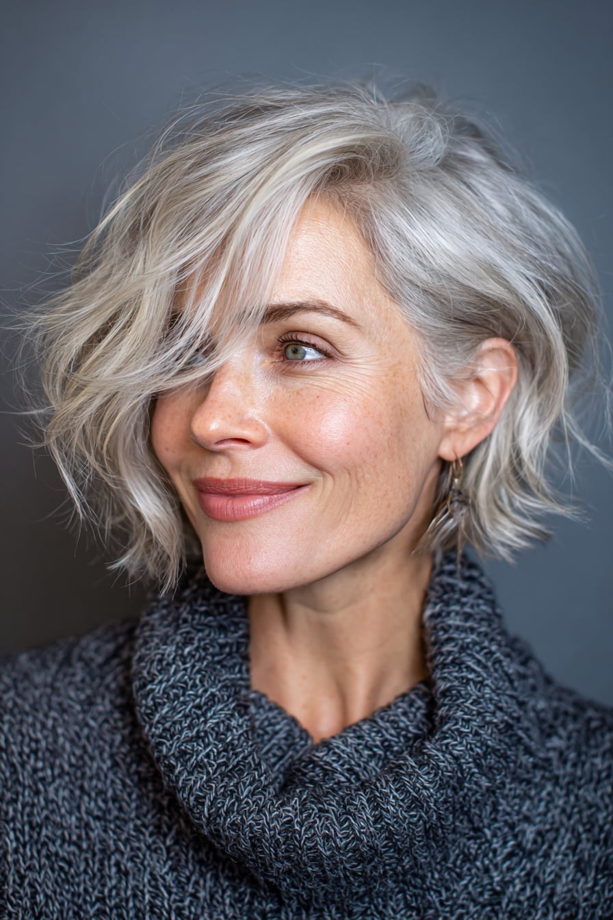 Short Layered Bob With Silver Gray Short Layered Bob With Silver Gray — Simple Wavy Haircuts