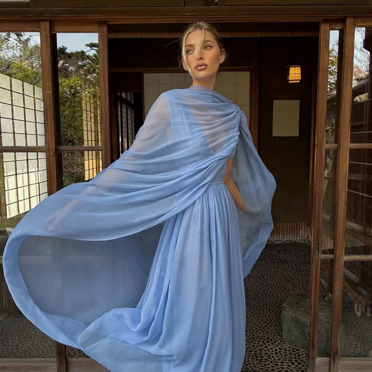 Light Blue Dress with Flowing Chiffon Overlay Light Blue Dress with Flowing Chiffon Overlay — Simple Wedding Guest Outfits