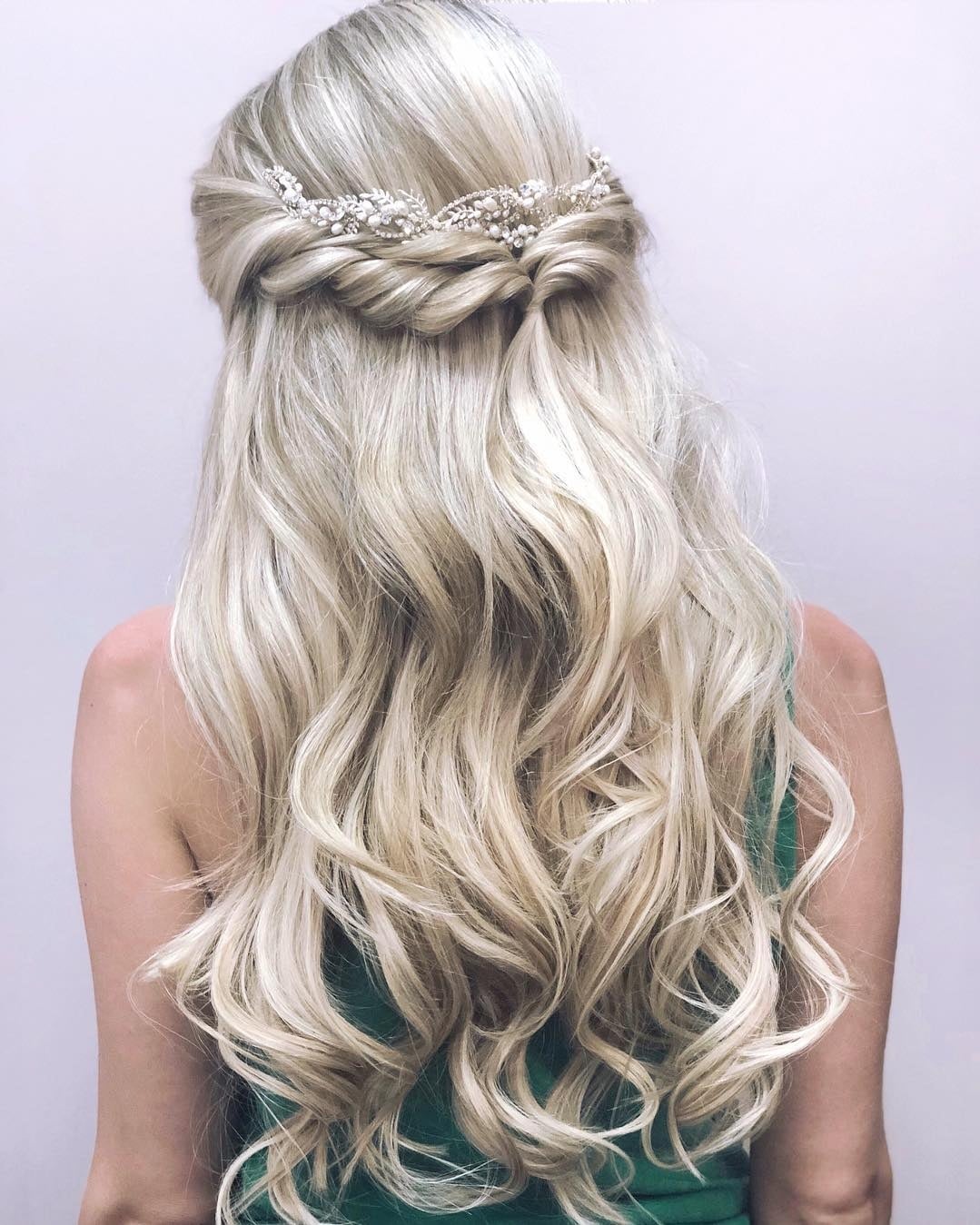 Fine Platinum Blonde Twisted Half-Up — Simple Wedding Hairstyles for Long Hair
