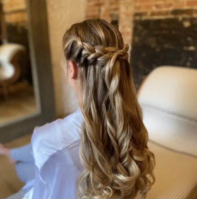 Ash Blonde Waterfall Braid Waves — Simple Wedding Hairstyles for Long Hair