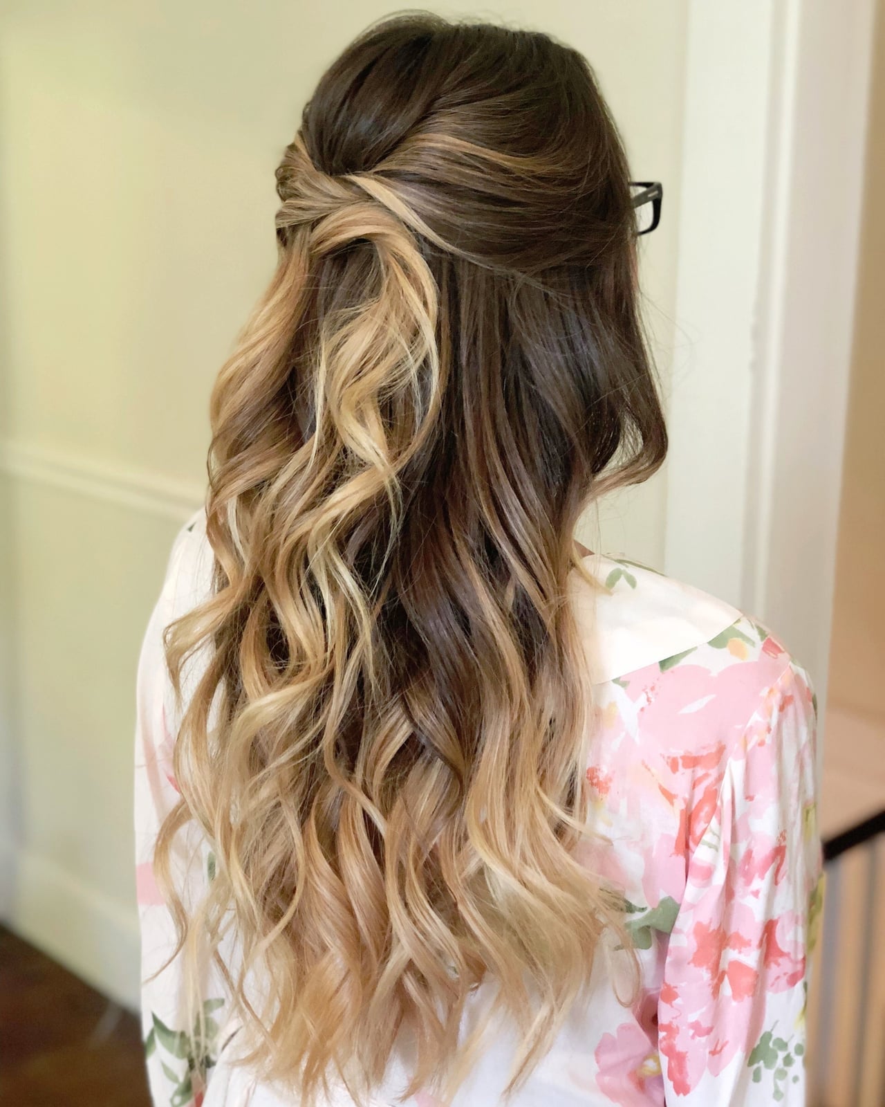 Dark Brown Balayage Twisted Half-Up — Simple Wedding Hairstyles for Long Hair