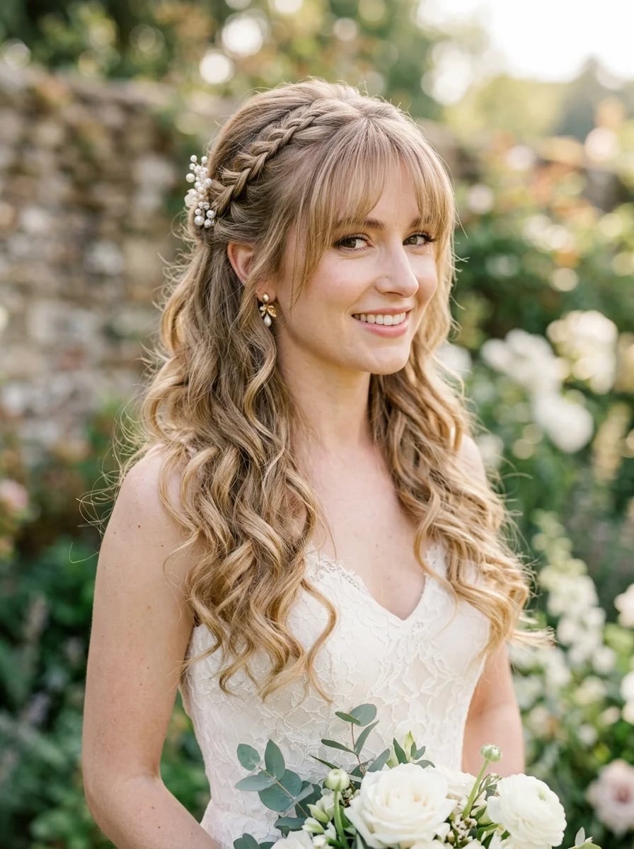 Ash Blonde Braided Crown With Pearls — Simple Wedding Hairstyles for Long Hair